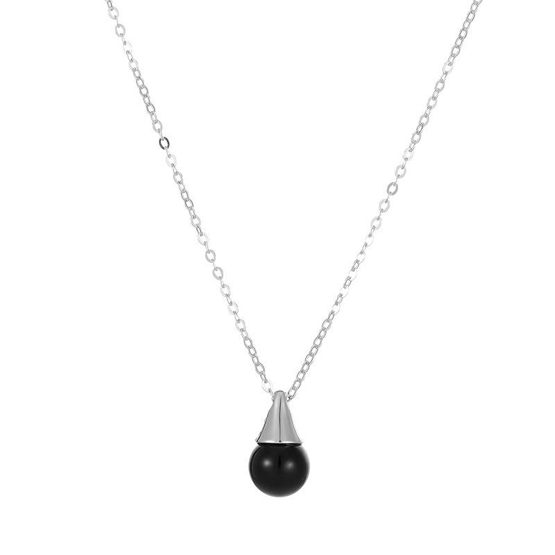 Banyan Tree Silver Water Drop Necklace with Black Agate & Pearl Pendant