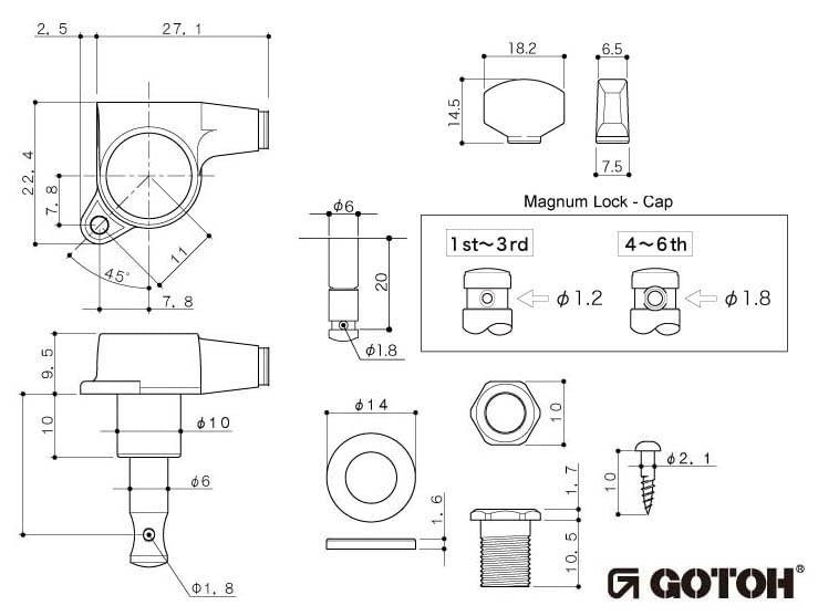 GOTOH Chitar Peg Gold SG381-MG-07-L6-GG 07223GYX/D