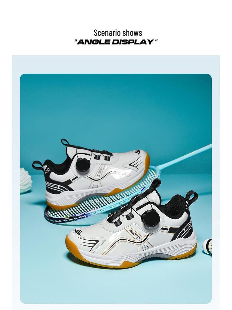 Wasserdichte Lederschuhe für Kinder zum Badmintonspielen mit Drehverschluss und rutschfester weicher Sohle für Jungen und Mädchen, Frühling/Herbst 2025