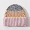 Color Matching Rabbit Plush Wool Hat Double-layer Flipped Brim Versatile Knitted Hat Warm Autumn and Winter Fashion Windproof Striped Hat Women