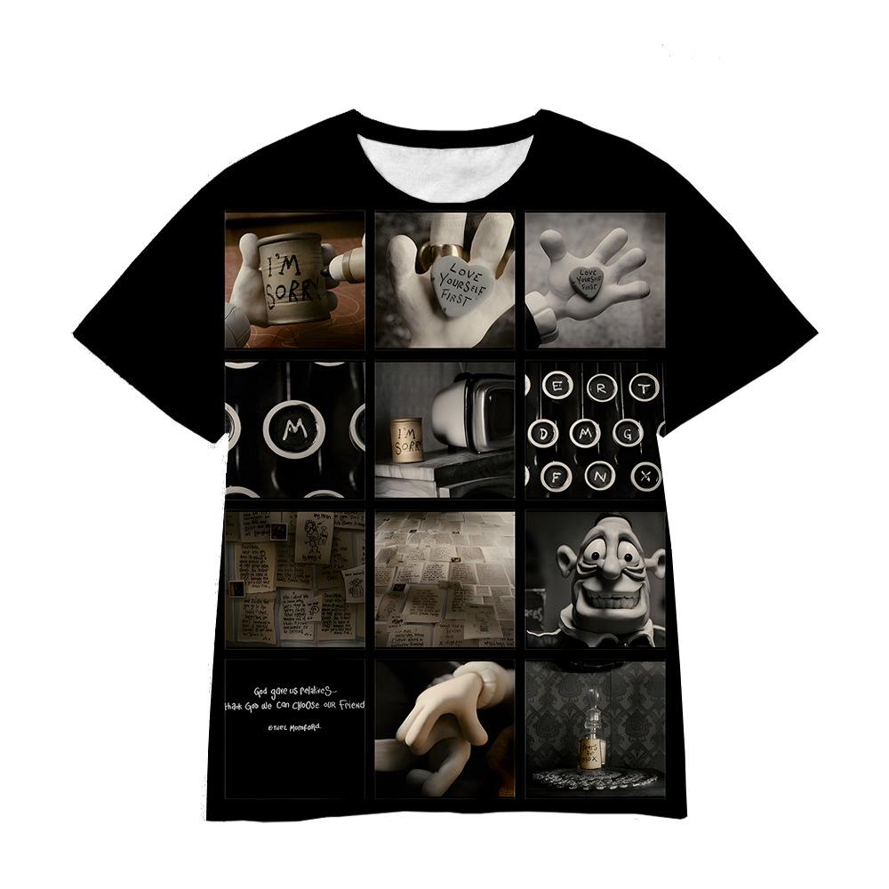 Top s 3D potiskem Mary a Maxe s kulatým výstřihem, ležérní chlapecké tričko s krátkým rukávem - Měkká středně pružná polyesterová tkanina, letní oblečení s volným střihem