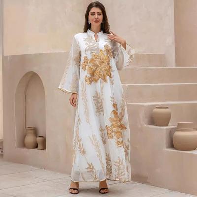 Vestido Burnout de Lantejoulas do Oriente Médio - Robe Abaya de Festa de Celebridades Luxuoso para Mulheres