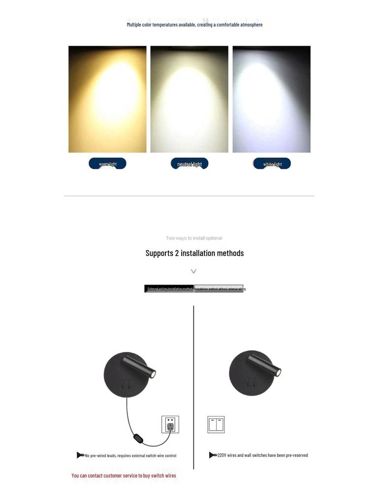 Multicolor LED Wall Lamp with Rotatable Head - Modern Atmosphere Spotlight for Bedroom
