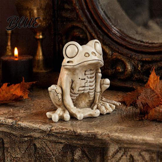Unique Horror Theme Collectibles Halloween Skeleton Frog Figurine Resin Animal Bone Statue for Bar Haunted Gothic Home Ornaments House Spooky Decor