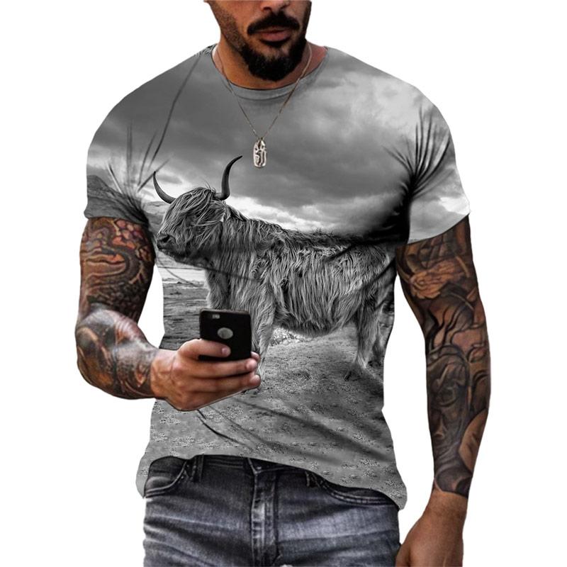New 3D Funny Animal Cattle Graphic T Shirts Summer Men Fashion Personality Interest Printed Round Neck Short Sleeve Tees Tops