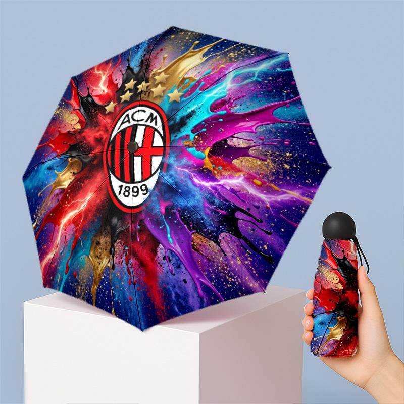 AC Milan Pattern Printed Mini 5 Folds 8 Ribs Compact Umbrella Windproof Waterproof Lightweight Portable Folding