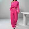 Spot European beautiful women long-sleeved top trousers set new navel casual fashion set