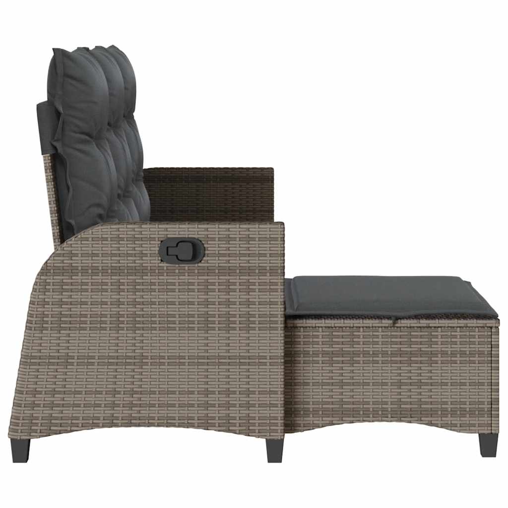 Garden Sofa with Reclining Function Cushions L Shaped Grey Poly Rattan