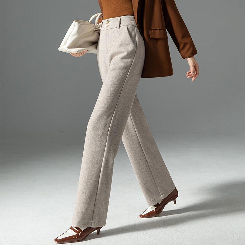 Fanzhen Women's High-Waist Wide-Leg Wool Blend Trousers