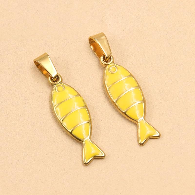 Breloque Poisson Crabe Rayé Or & Émail - Accessoires DIY pour Collier, Bracelet, Boucles d'Oreilles (2 Styles, Acier Inoxydable)