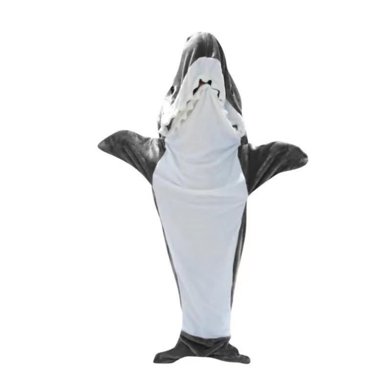 Cute Shark Flannel Pajamas with Chest Pads - Wearable Home & Office One-Piece Outfit