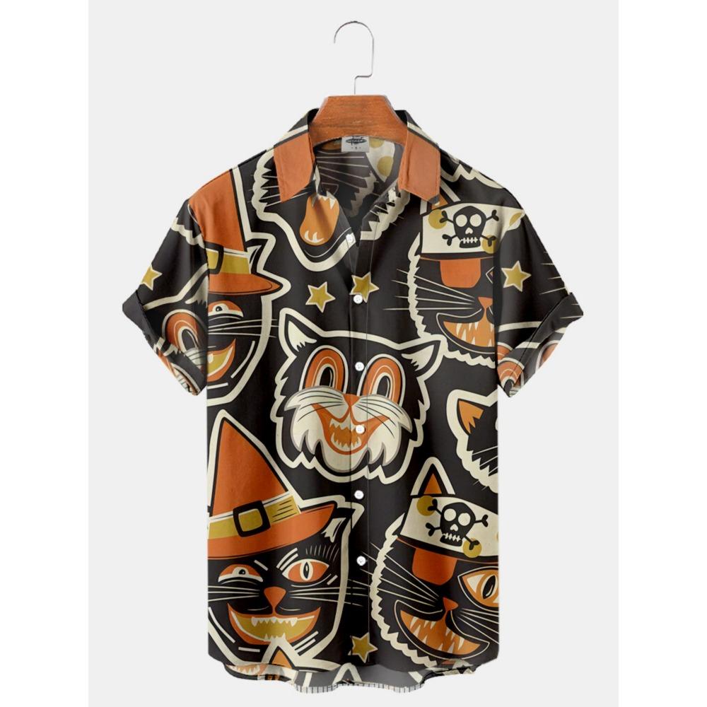 

Летние мужские гавайские рубашки с коротким рукавом с принтом свободного кроя, большие размеры, социальные мультяшные рисунки, цветочные повседневные модные рубашки XL