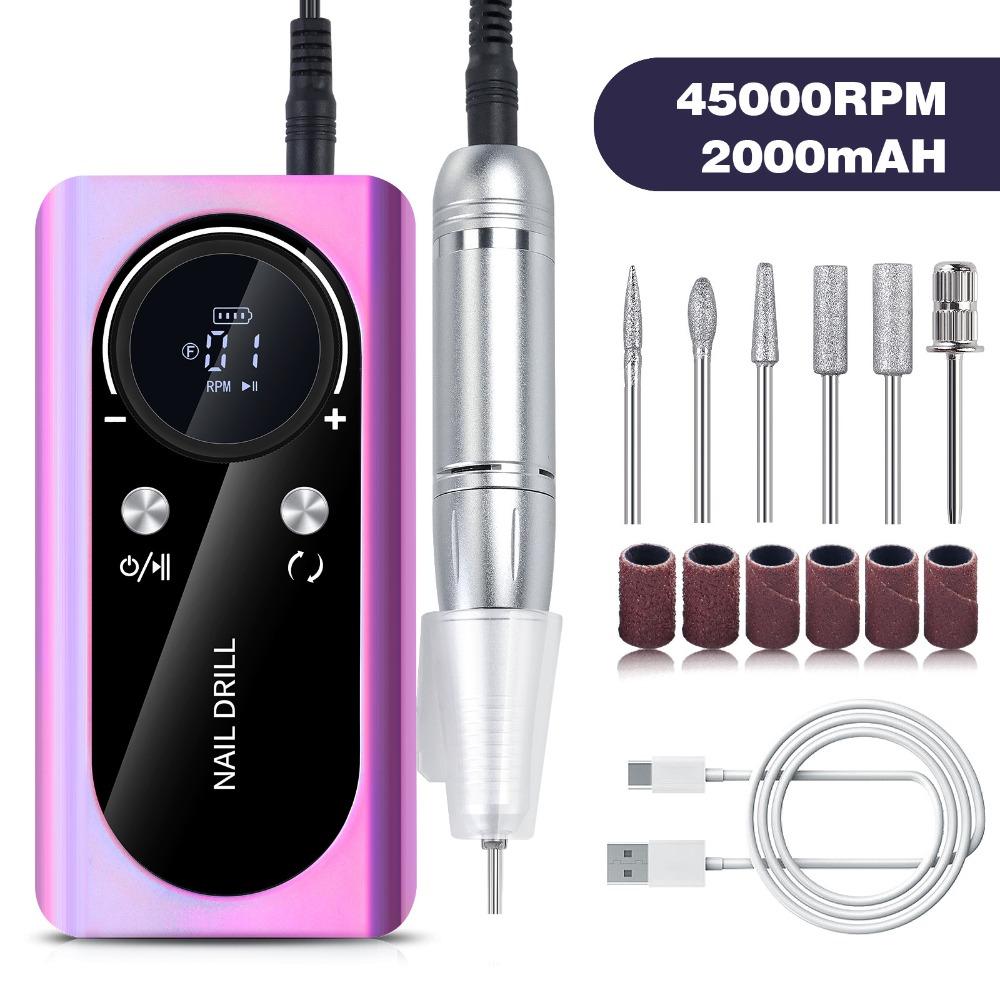 USB Charging Electric Nail Drill Machine 45000RPM Gel Nail Polish Sander  Manicure Nail Equipment