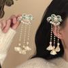 Vintage Chinese Style Pearl Tassel Hair Clips Enamel Flower Hair Pins For Women Hanfu Wedding Hair Accessories