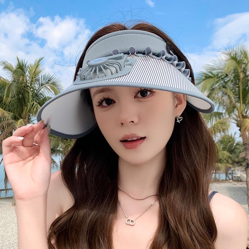 Women's Rechargeable UV Protection Sun Hat with Large Brim for Cycling