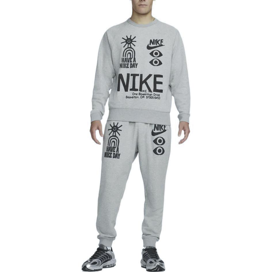 Nike Logo Print Long Sleeve Pullover Sweatshirt Men Tops Grey DQ4170-063