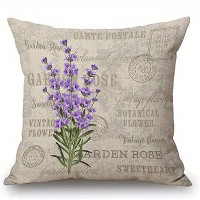 Short Plush Material Pillowcasehome Decor Vintage Lavender Flowers Pillowcase Design Pattern Cushion Cover Suitable For Sofa Bed