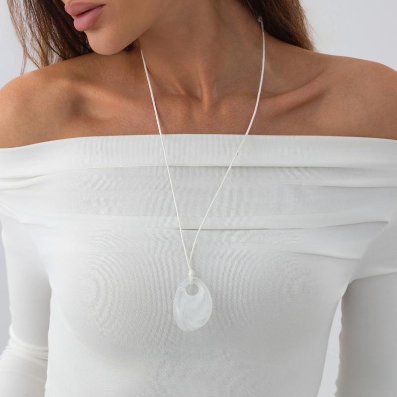 4 Colors Minimalist Wine Red Black Acrylic Long Pendant Necklace For Women Vintage Leather Rope Chain Sweater Chain New