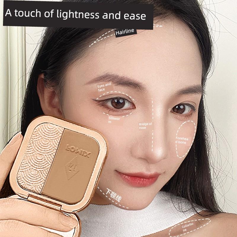 Two-Color Highlighter and Contouring All-In-One Palette to Create a Three-Dimensional Makeup Look, Nose Shadow, and Comes with Contouring Brush
