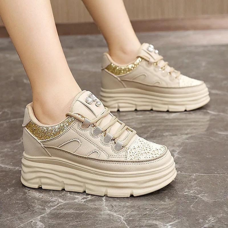 Fashion 2024 Autumn Chunky Casual Shoes For Woman Outdoor Elasticity Sports Shoes Vulcanized Shoe College Student Solid Durable Sneakers