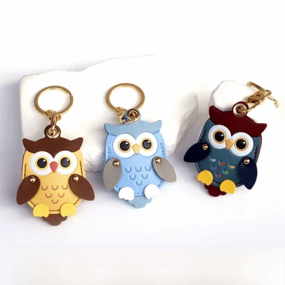 Faux Leather Cartoon Owl Keychain Cartoon Owl Charm Access Card Case Keyring Key Ring