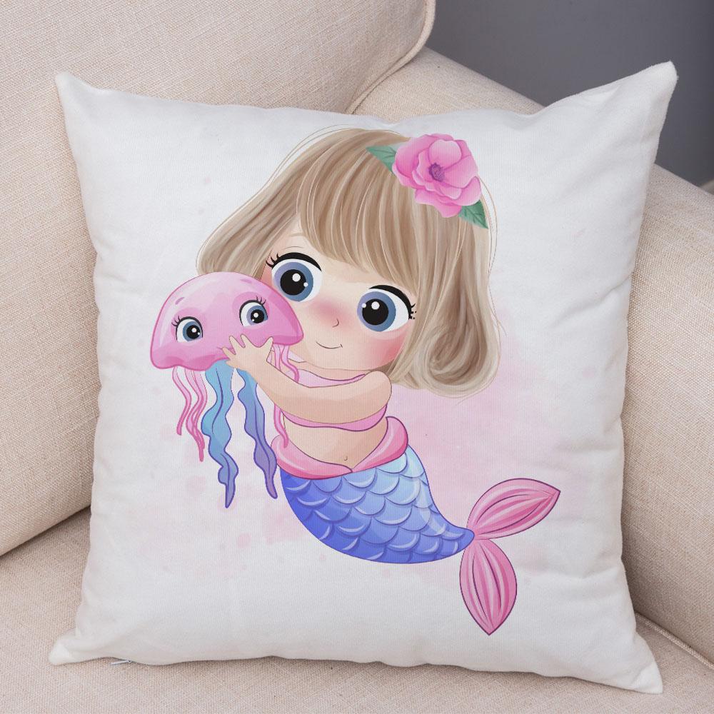 Lovely Girl and Cat Pillowcase Decor Cute Cartoon Child Cushion Cover Pillow Case for Children Room Sofa Home Car 45x45cm