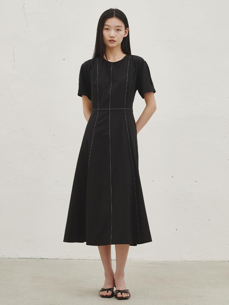 Nub Stitch Flare Dress - Black