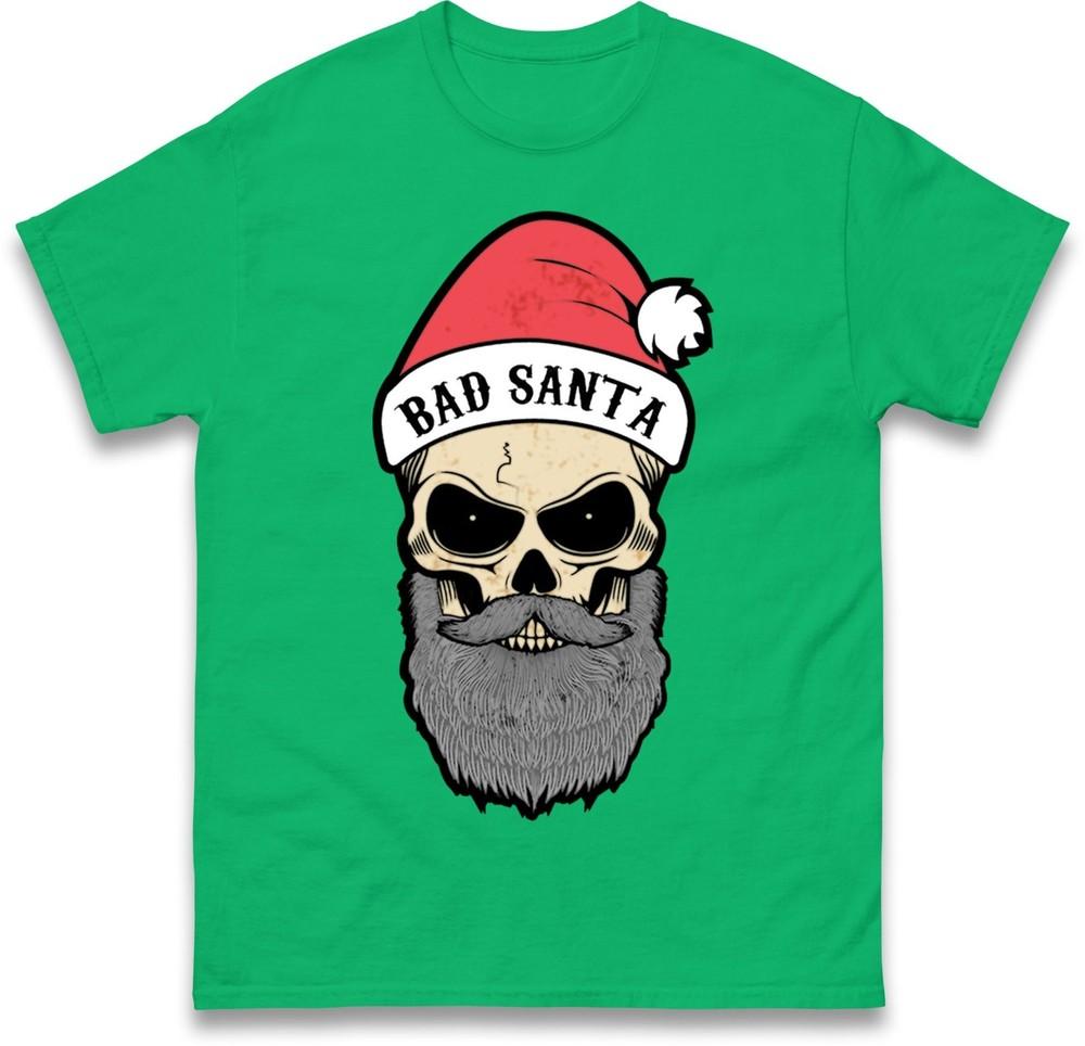 Bad Santa Skull Funny Christmas Tshirt Dark Beard Santa Xmas Family Gift Top
