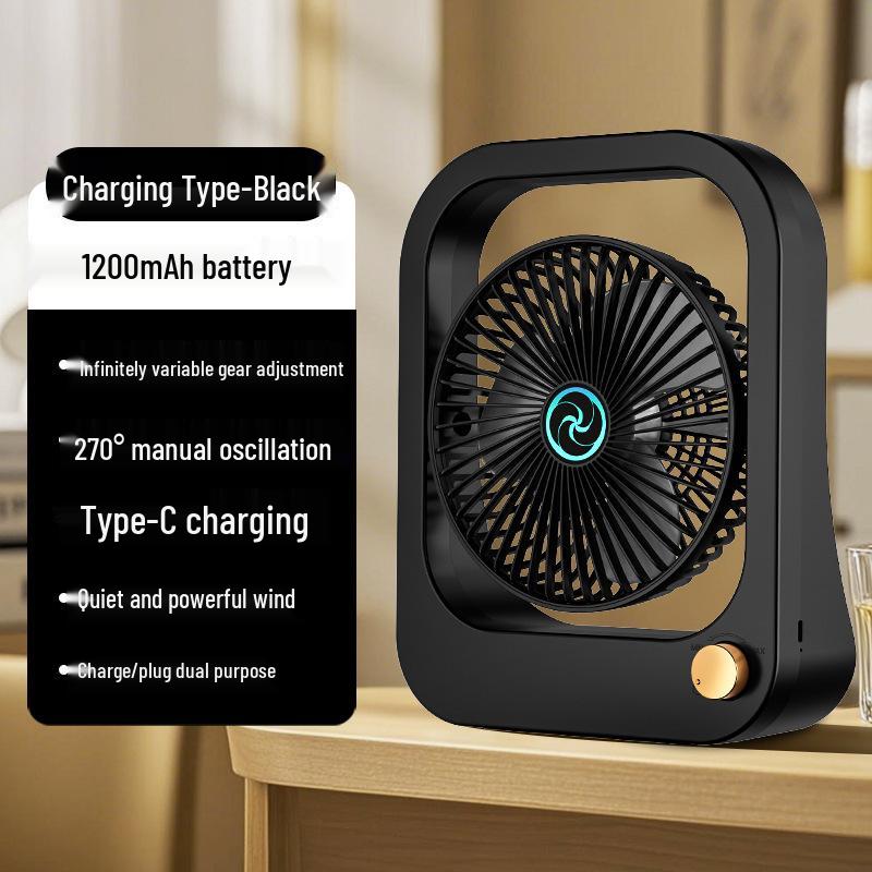 Wiederaufladbarer USB-Oszillations-Schreibtischventilator mit stufenloser Geschwindigkeitsregelung