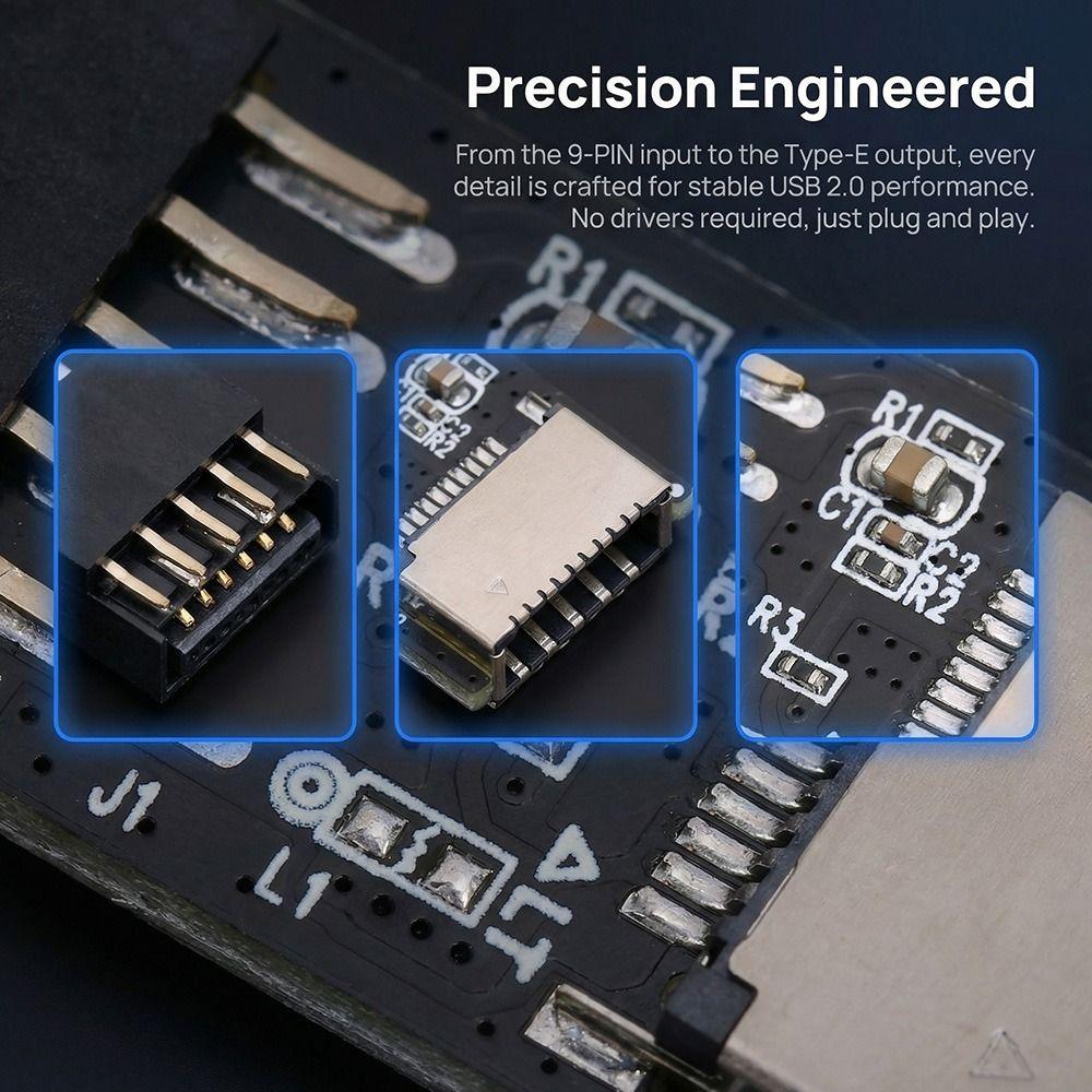 Fast Transfer USB2.0 to Type E Adapter Internal Header Black Front Type E Adapter Motherboard USB2.0 Adapter PCs Front Panel