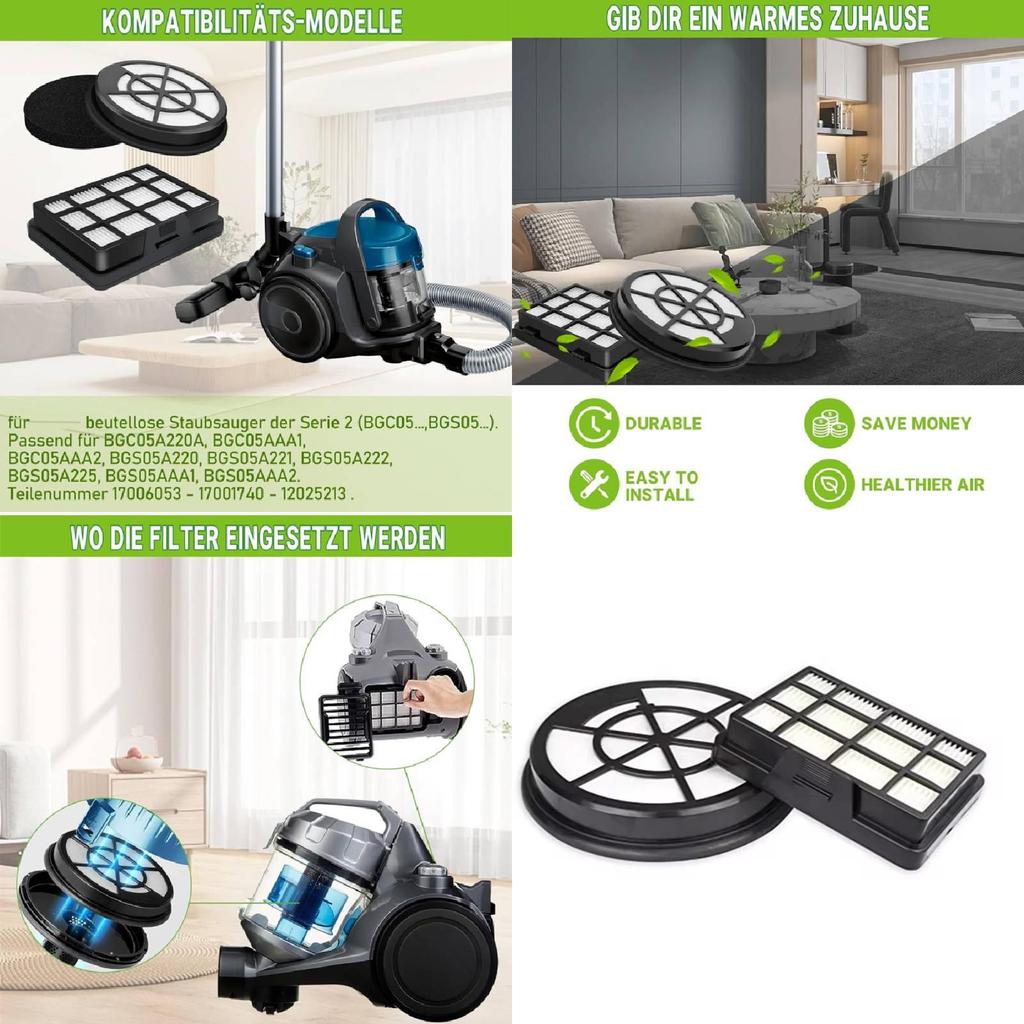 For Bosch Bbz152ef Series 2 Hepa Filter Replacement Kit With Inlet And Outlet Filters For Home Use