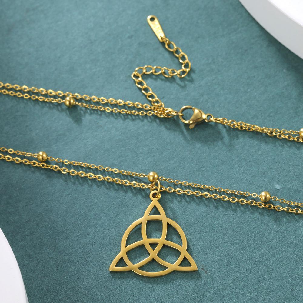 Lemegeton Wikinger Triquetra Keltisches Knotenmuster Symbol Halskette für Damen Schlüsselbein Kette Amulett Doppellagig Choker Anhänger Schmuck Geschenk