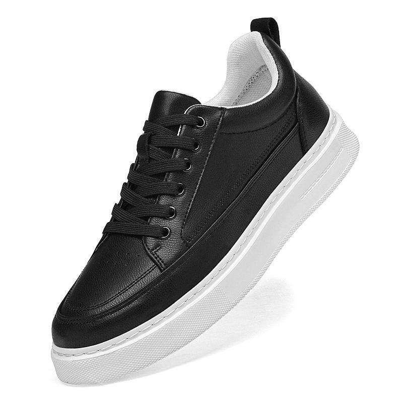 Men s Breathable Genuine Leather Sports Shoes - Lightweight, Versatile, Thick Sole Casual Sneakers in Large Sizes (White) 38 чёрный