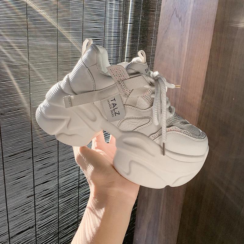 Fashion 8.5CM Microfiber Leather Women Casual Chunky Shoes New Autumn High Platform Wedge Heels Sneakers Outdoor Skateboard Dad Shoes