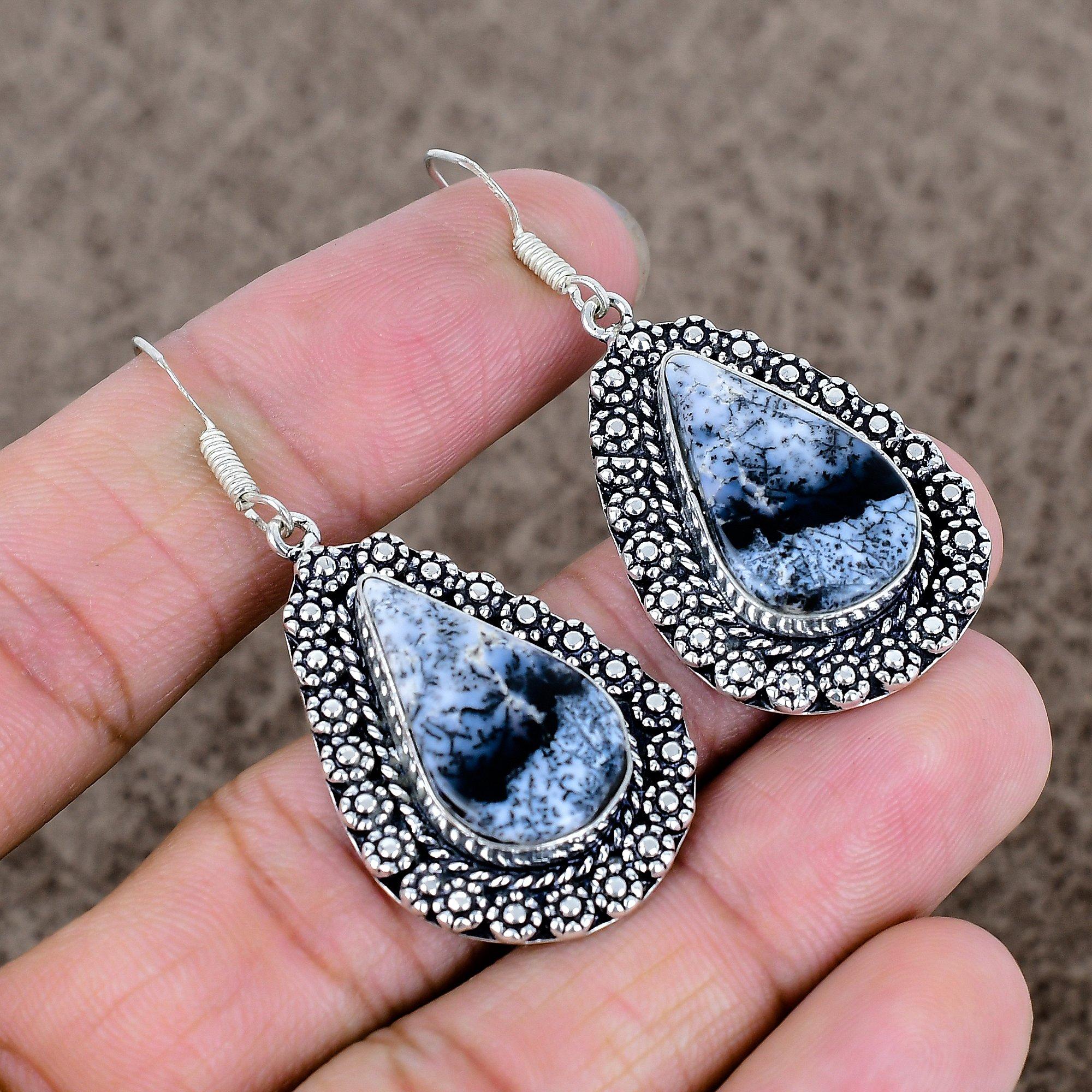 

Dendrite Opal Gemstone Handmade 925 Sterling Silver Jewelry Earring 2.05 KKG-700