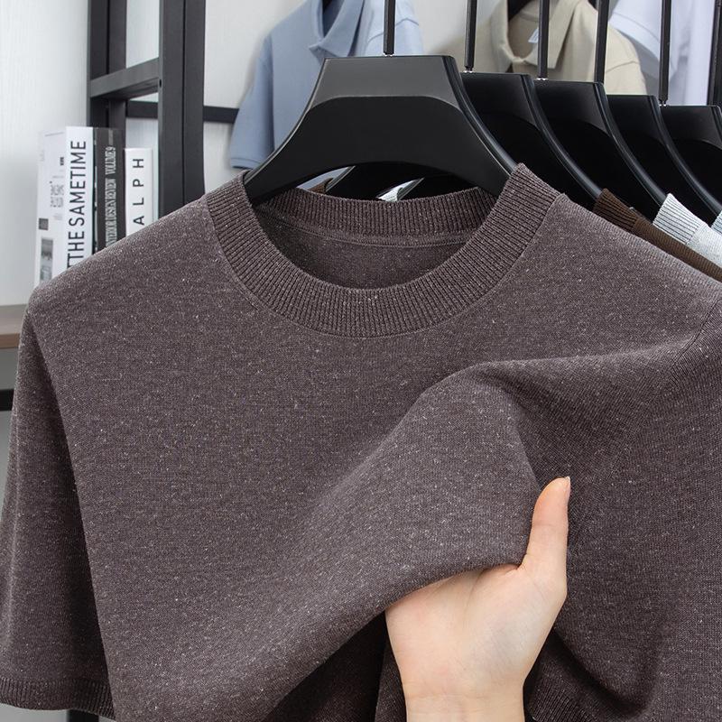 

2026 Men s Tencel Linen Short Sleeve T-shirt with Half-high Round Neck L/110 (120-140 jin)