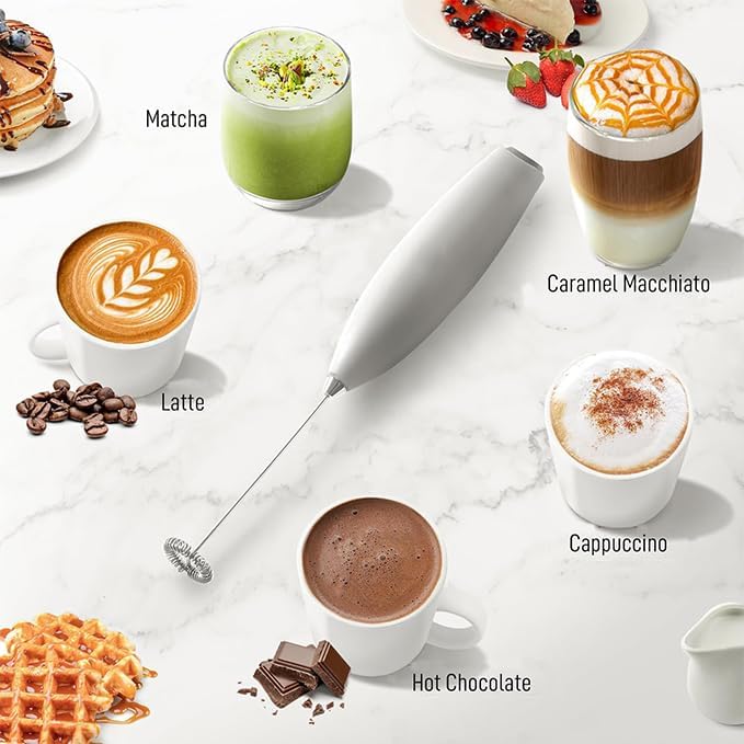 Milk Frother Handheld Powerful Frother Wand - Durable Drink Mixer and Mini Blender Whisk Foam Maker for Milk, Coffee, Lattes Matcha, Easy Clean Wand