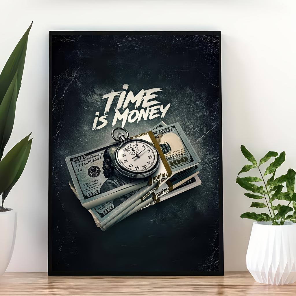 Large Time Is Money Art Canvas Painting Watches and Dollars Art Posters Prints Frameless Posters for Home Wall Decor