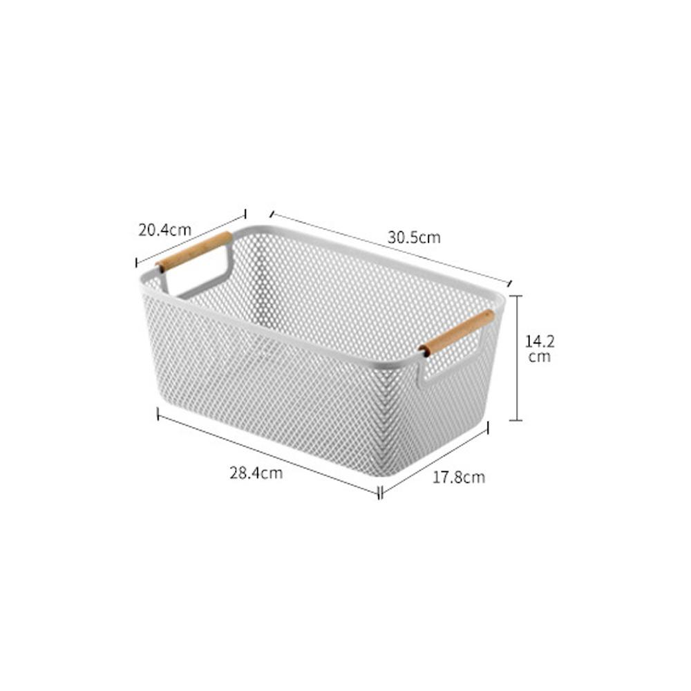 Wood Handle Sundry Storage Basket Rectangle Woven Mesh Basket Household Organizer