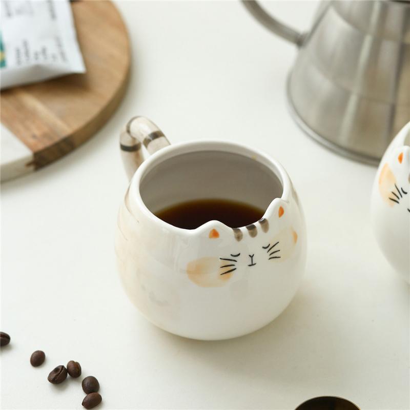 380ml Cute Cat Ceramic Water Cup Hand-painted Afternoon Tea Milk Coffee Milk Tea Cup Home Breakfast Mug Drinking Birthday Gift