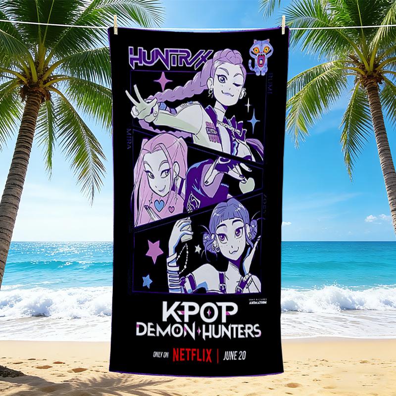 1Pc Kpop Demon Hunters Beach Towel, Quick Dry, Multi-Use for Beach Pool Gym Yoga Home Travel, Christmas, Halloween, Xmas Gift M929201