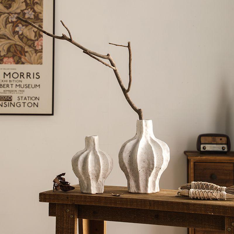 Zen Retro Handmade Rough Pottery Matte White Ceramic Vase Ornaments Home Study Accessories Tea Room Homestay Decoration Crafts