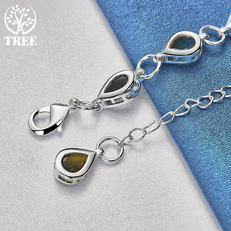 925 Sterling Silver Water Drop Colored AAA Zircon Bracelet Jewelry