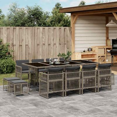 13-Cz. Garden Furniture Set With Cushions, Grey Rattan Pe