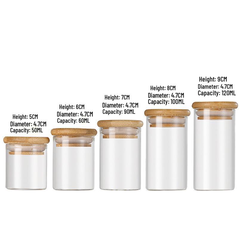 Round Glass Jar with Bamboo Lid, 47mm - Ideal for Tea, Dried Flowers, Kitchen Storage, Candy, and Incense.