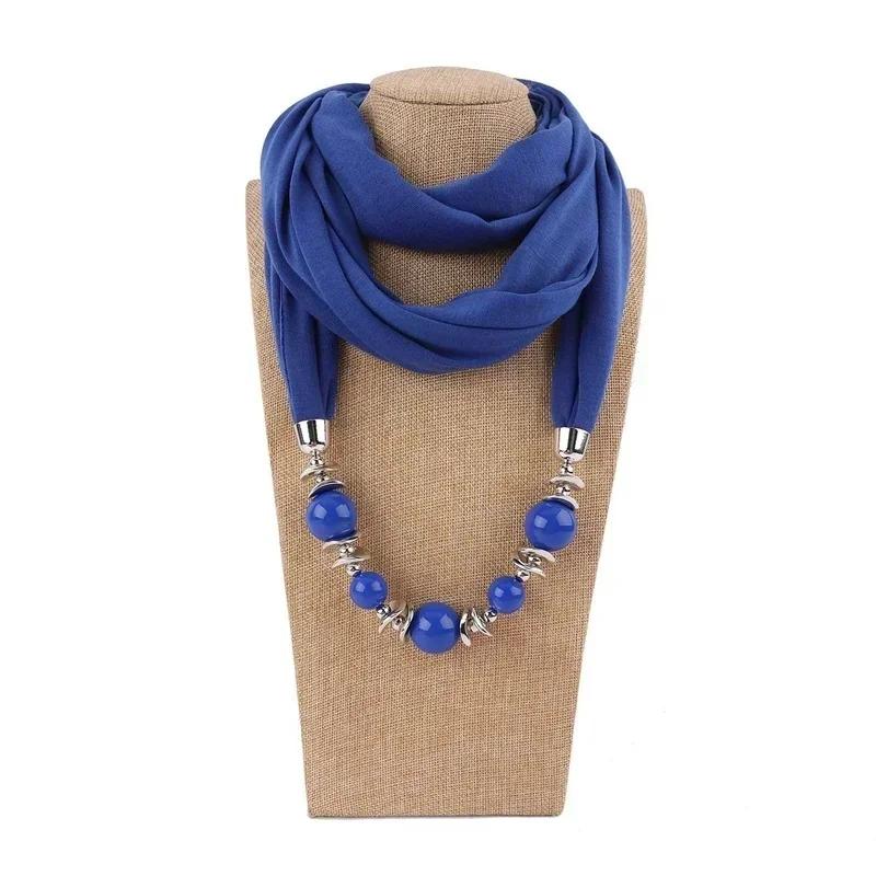 Fashion Vintage Scarf Necklace Ethnic Chiffon Solid Color Tassel Gorgeous Beaded Pendant Jewelry Necklace Scarf Accessories Gift
