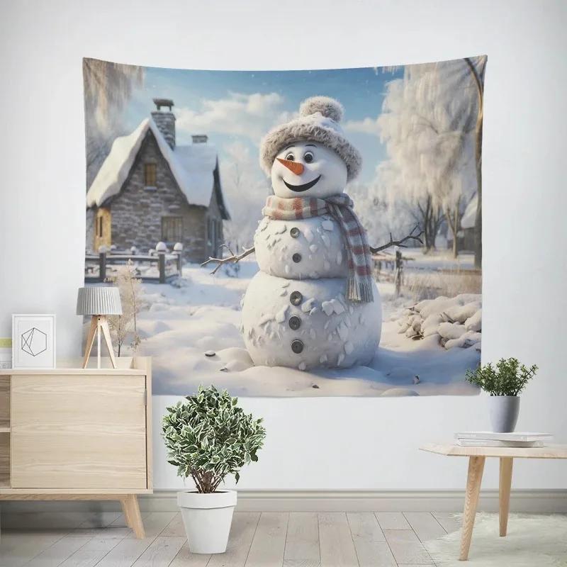 New Year Christmas Snowman Pattern Tapestry Living Room Sofa Home Decor Christmas Gift