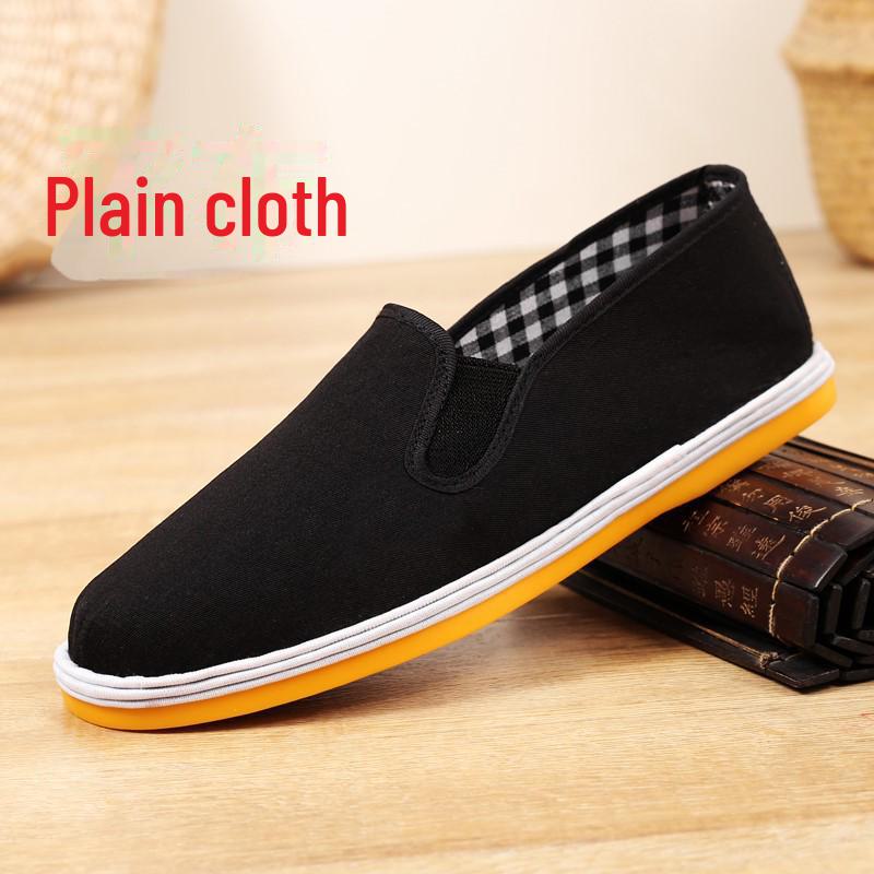 Men's Black Canvas Shoes with Yellow Oxford Tire Sole and Elastic Slip-On Design