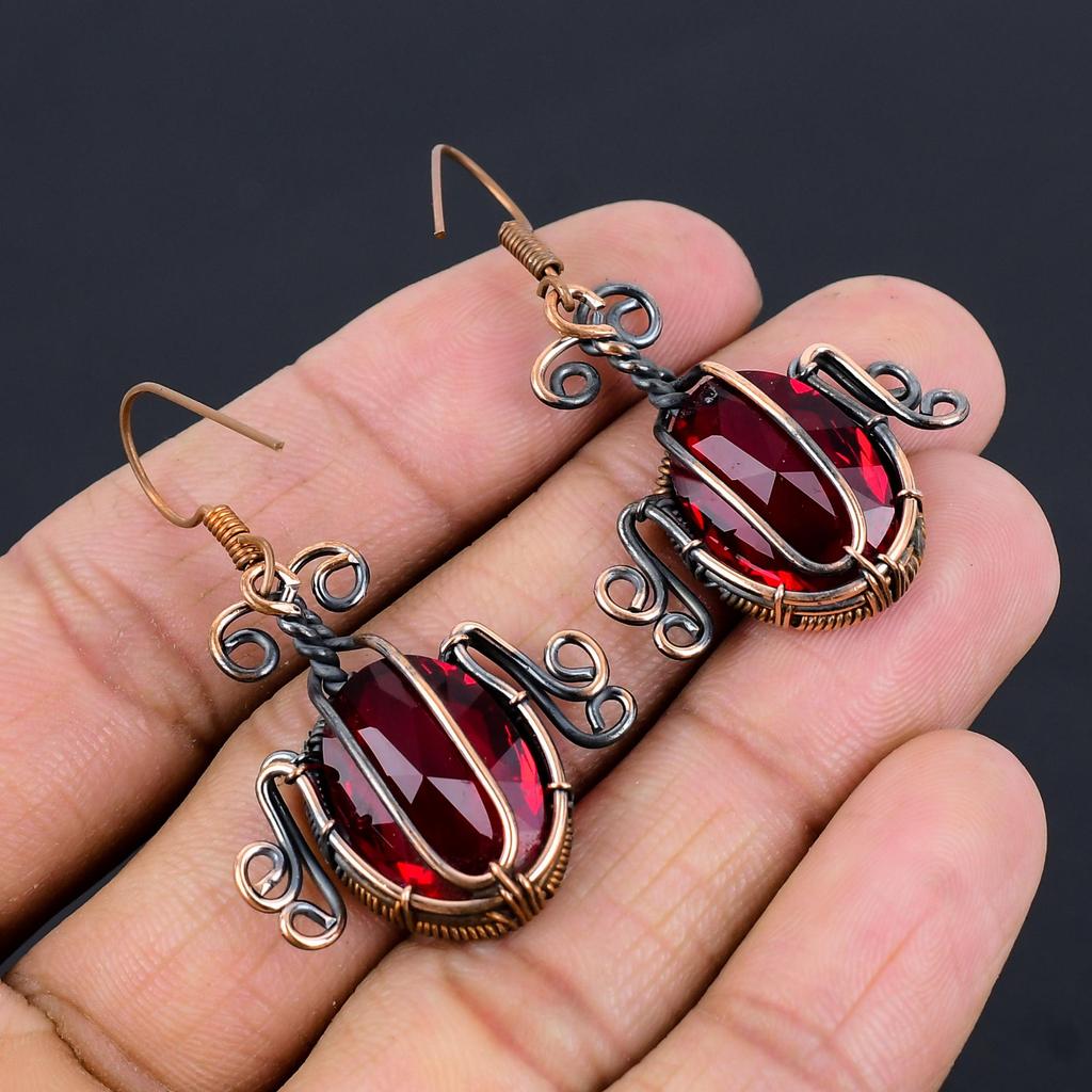 Garnet Jewelry, 999 Copper Wire Wrapped Earrings, Handmade Gemstone Jewelry Earrings For Memorial Day