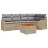 Ensemble de Sofa de Jardin 6 Pièces avec Oreillers Beige Rattan Poly Acacia, Sofa de Jardin 2 Places avec Oreillers Beige 3347455